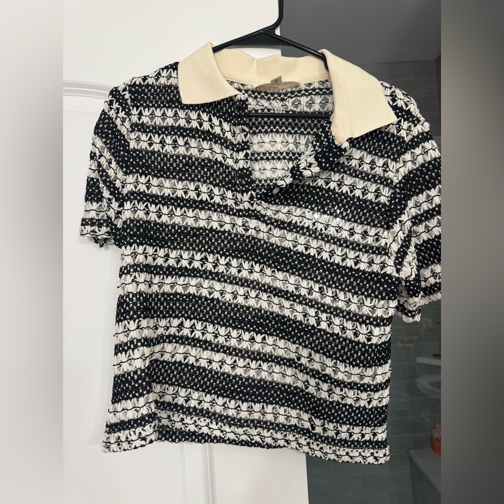 Blue Tassel by Anthropologie Crochet Polo Top